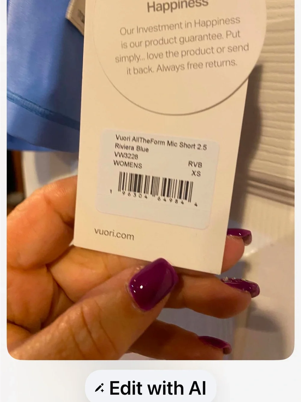 NWT Vuori All The Form Micro Short 2.5 REGATA BLUE Size: XS - Picture 5 of 5